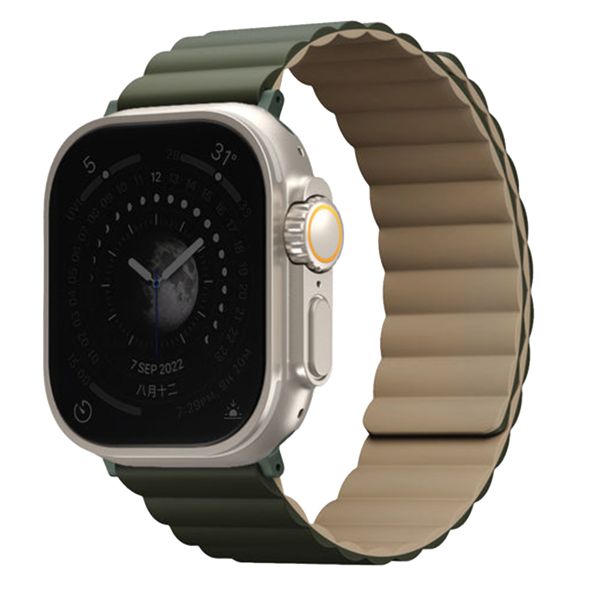 Uniq Bracelet Revix réversible Apple Watch Series 1 t/m 11 / SE / Ultra (44/45/46/49 mm) - Moss Green / Tan