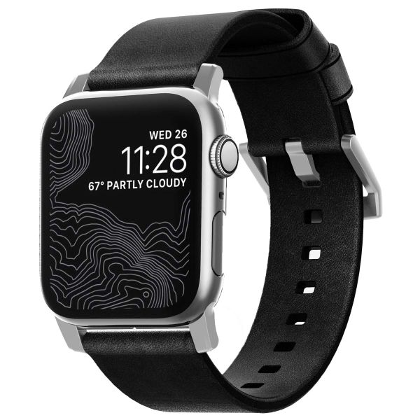 Nomad Bracelet en cuir moderne Apple Watch Series 1 á 10 / SE / Ultra (2) (44/45/46/49 mm) - Noir/Argent