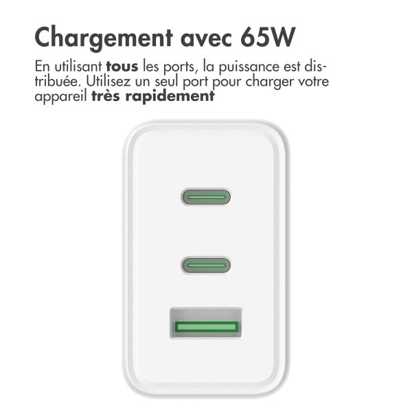 Accezz Chargeur mural ultra rapide Power Pro GaN - 65W - Blanc