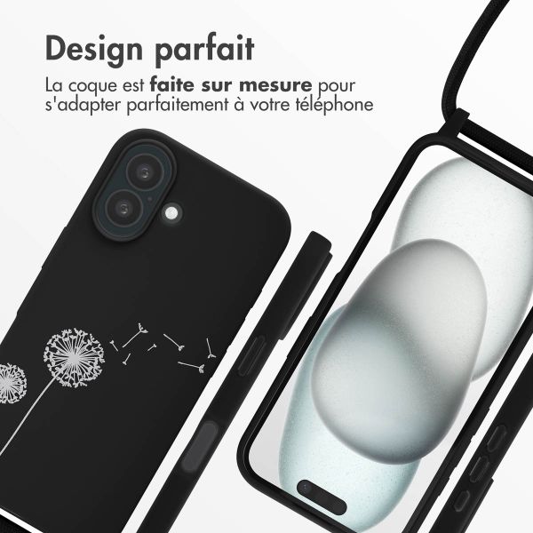 imoshion Coque design en silicone avec cordon Apple iPhone 16 - Dandelion Black