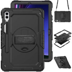 Accezz Coque arrière robuste avec bandoulière pour Samsung Galaxy Tab S10 Plus / Tab S9 FE Plus / Tab S9 Plus 12.4 pouces - Noir