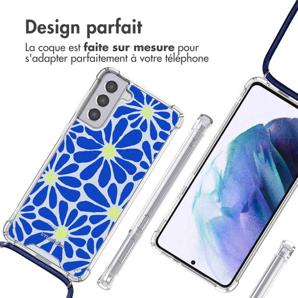 imoshion Coque Design avec cordon Samsung Galaxy S21 Plus - Cobalt Blue Flowers Connect