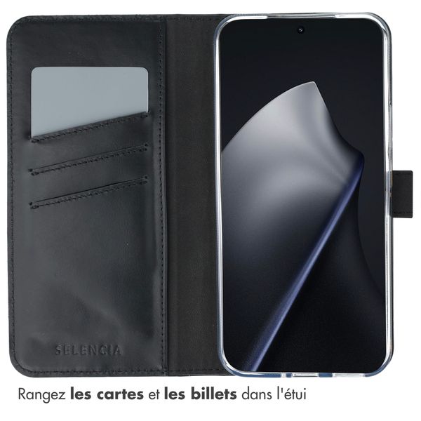 Selencia Étui portefeuille en cuir véritable Xiaomi 15T Pro - Noir