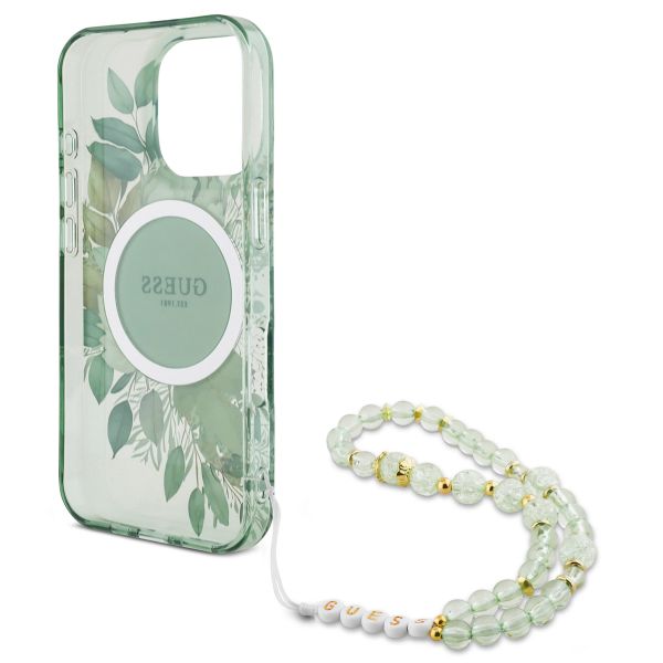 Guess MagSafe IML Flowers Case avec beads strap Apple iPhone 16 Pro - Green