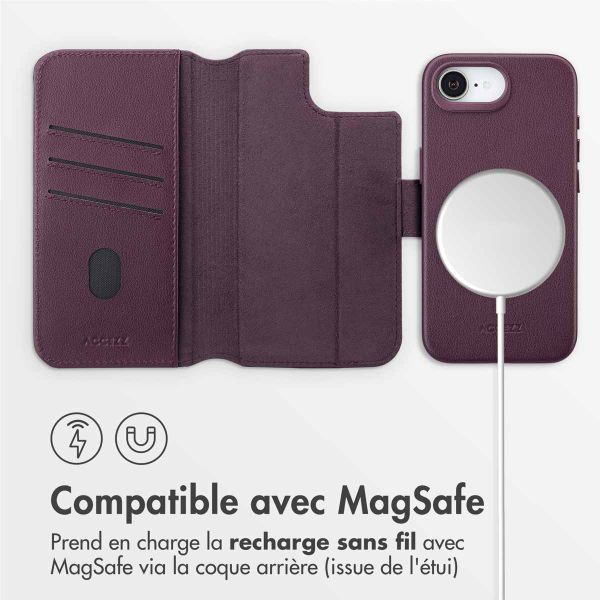 Accezz Étui de téléphone portefeuille en cuir 2-en-1 avec MagSafe Apple iPhone 16e - Heath Purple