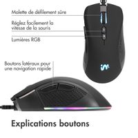 imoshion Souris de jeu avec lumières RGB - Souris de jeu filaire avec connexion USB-A - Noir