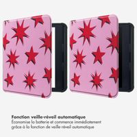 Selencia Étui de liseuse portefeuille Vivid Kobo Libra Colour - Stars Rubine Red Light Pink