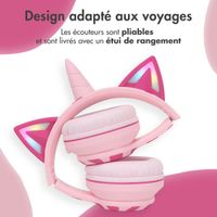 imoshion Casque sans fil pour enfants Unicorn LED Light - Limiteur de décibels - Avec câble AUX - Pink / Hot Pink