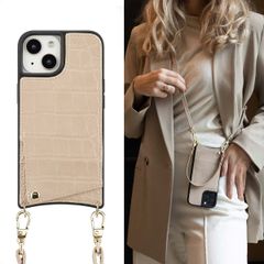 Selencia Coque Croco avec cordon et porte-cartes Nova iPhone 15 - Beige