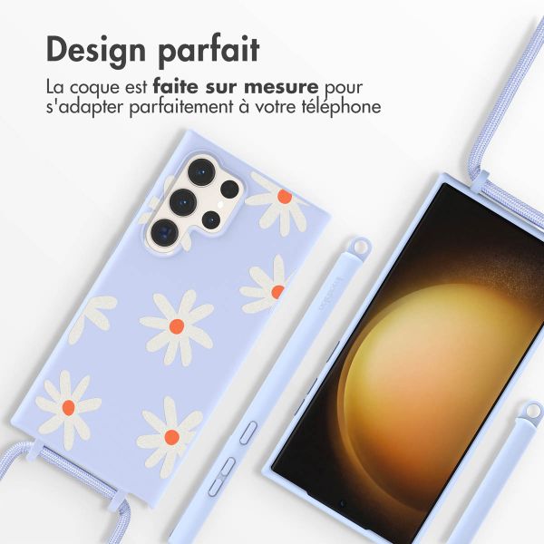 imoshion Coque design en silicone avec cordon Samsung Galaxy S23 Ultra - Lila Flower Distance