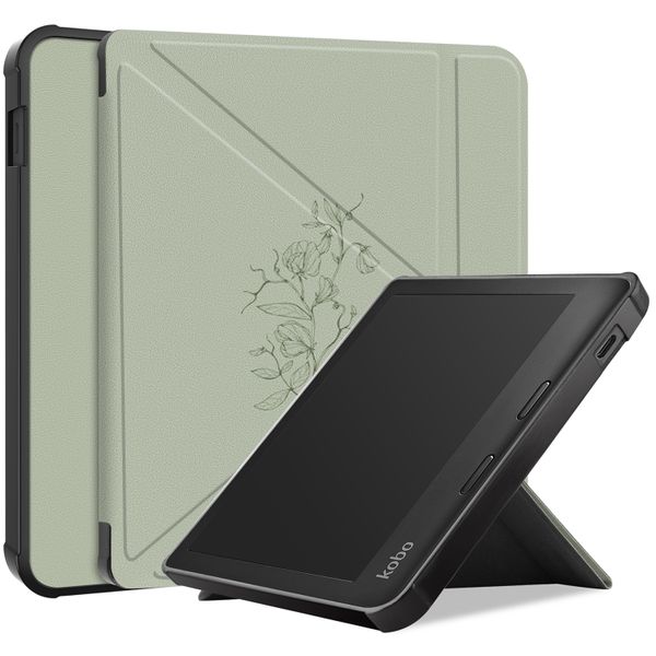 imoshion Étui de liseuse portefeuille design Pliable Kobo Libra 2 / Tolino Vision 6 - Floral Green