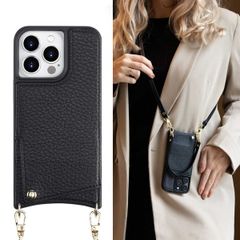 Selencia Coque arrière avec cordon et porte-cartes Nova iPhone 14 Pro - Noir