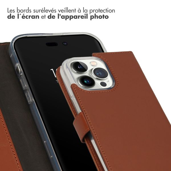 Selencia Étui portefeuille en cuir véritable Apple iPhone 14 Pro Max - Marron clair