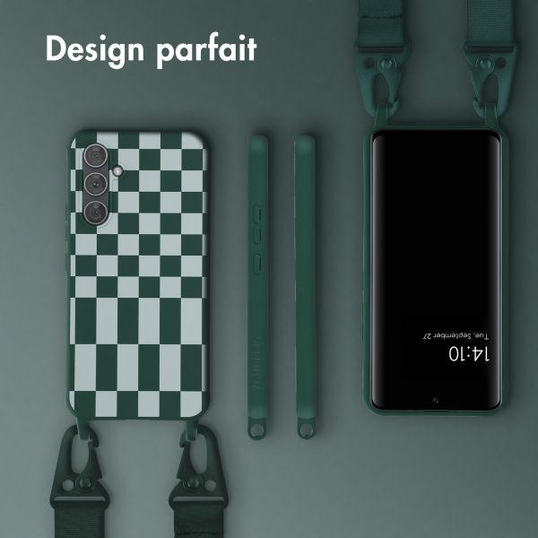 Selencia Coque design en silicone avec cordon amovible Samsung Galaxy A54 (5G) - Irregular Check Green