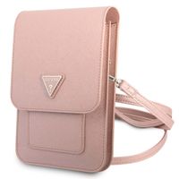 Guess Sac téléphone Saffiano Triangle - Convient aux smartphones jusqu'à 7 pouces - Rose