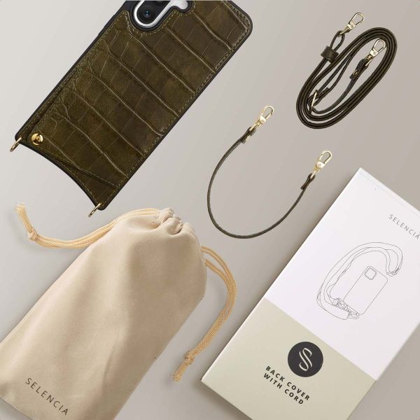 Selencia Coque de télephone Nova Croco avec cordon et porte-cartes Samsung Galaxy A36 - Dark Olive
