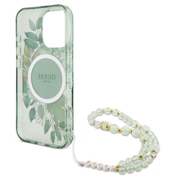 Guess MagSafe IML Flowers Case avec beads strap Apple iPhone 16 Pro Max - Green