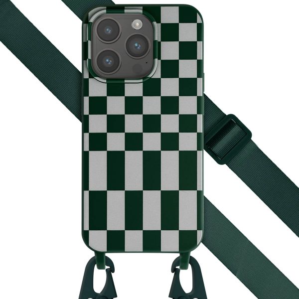 Selencia ﻿Coque design en silicone avec cordon amovible iPhone 15 Pro - Irregular Check Green