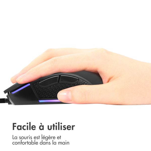 imoshion Souris de jeu avec lumières RGB - Souris de jeu filaire avec connexion USB-A - Noir