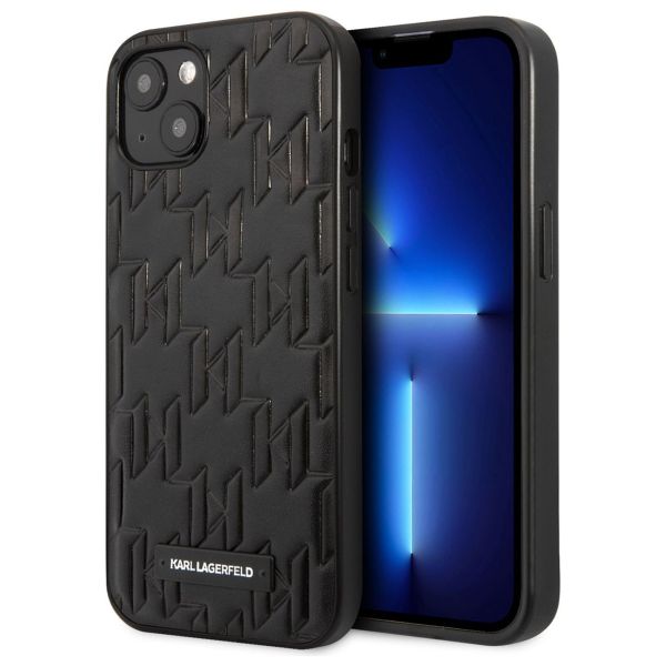 Karl Lagerfeld Coque arrière rigide Monogram Plaque iPhone 13 - Noir