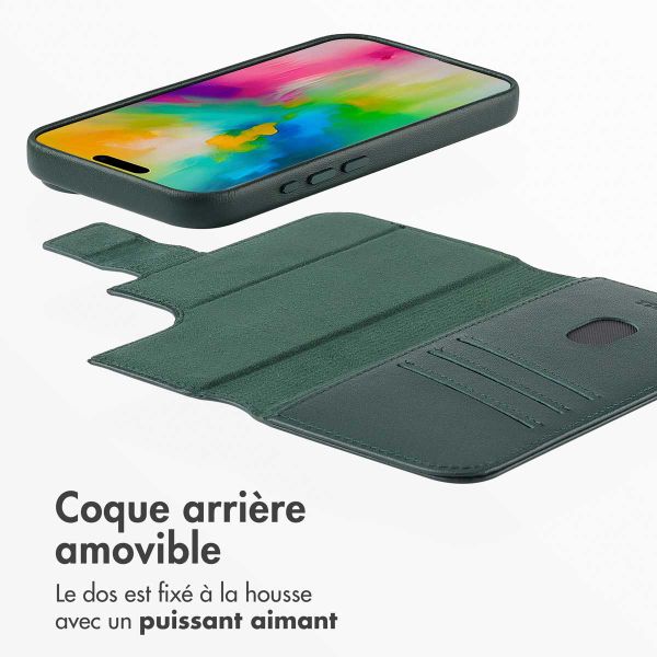 Accezz Étui de télephone portefeuille en cuir 2-en-1 avec MagSafe Apple iPhone 16 - Cedar Green