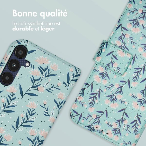 imoshion Étui de téléphone portefeuille Design Samsung Galaxy A25 (5G) - Blue Flowers