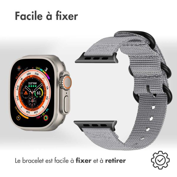 imoshion Bracelet en nylon Apple Watch Series 1-10 / SE / Ultra (2) - 42/44/45/46/49 mm - Gris clair