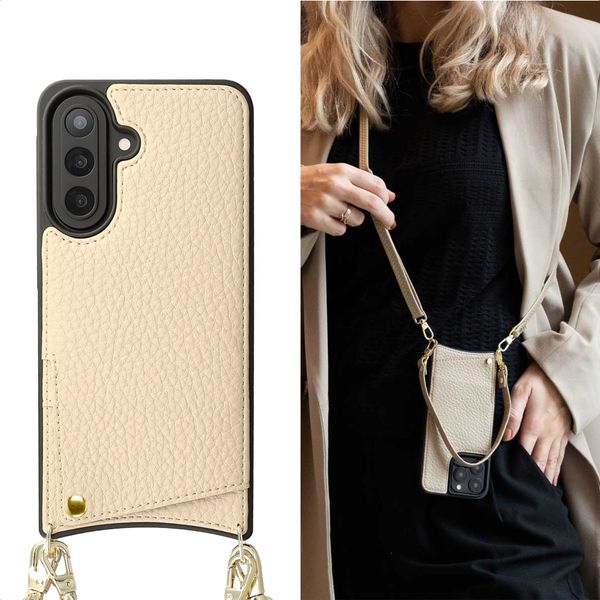 Selencia Coque de télephone Nova avec cordon et porte-cartes Samsung Galaxy A57 (5G) - Beige