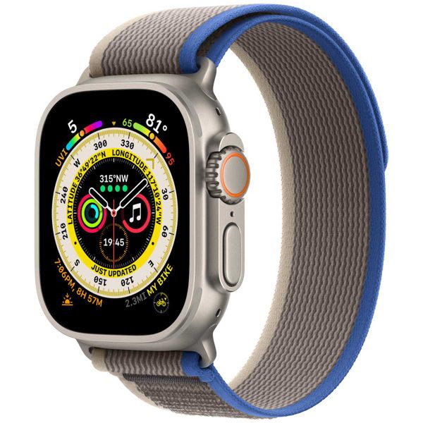 Apple Bracelet Trail Loop Apple Watch Series 1-9 / SE / Ultra (2) - 42/44/45/49 mm - Taille S/M - Bleu / Gris