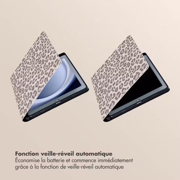 Selencia Coque tablette Sabi avec imprimé léopard Samsung Galaxy Tab A9 Plus - Soft Ivory