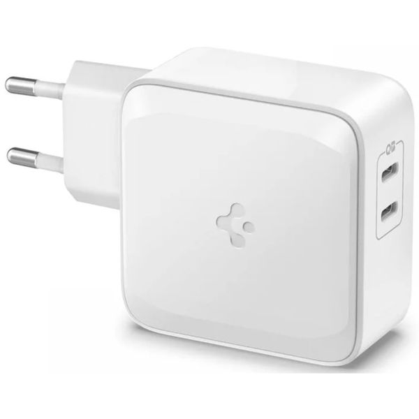 Spigen Chargeur Dual USB-C - Chargeur avec 2 ports USB-C - Avec technologie GaN - 65W - Blanc