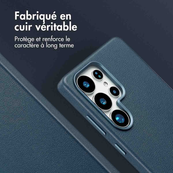 Accezz Coque arrière en cuir avec Magsafe Samsung Galaxy S25 Ultra - Nightfall Blue