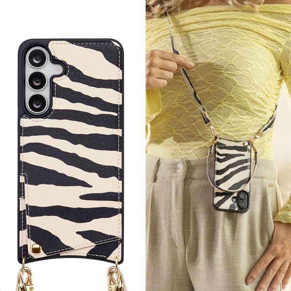 Selencia Coque de télephone Nova avec cordon et porte-cartes Samsung Galaxy S25 FE - Zazzy Zebra
