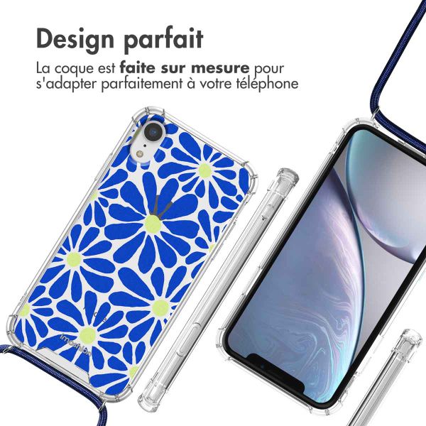 imoshion Coque Design avec cordon iPhone Xr - Cobalt Blue Flowers Connect