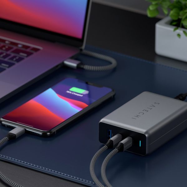 Satechi Chargeur compact USB-C 100 W GaN | Chargeur rapide compact avec rallonge - Gris sidéral