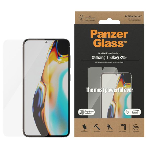 PanzerGlass Protection d'écran Ultra-Wide Fit Anti-bactérienne avec applicateur Samsung Galaxy S23 Plus - Noir