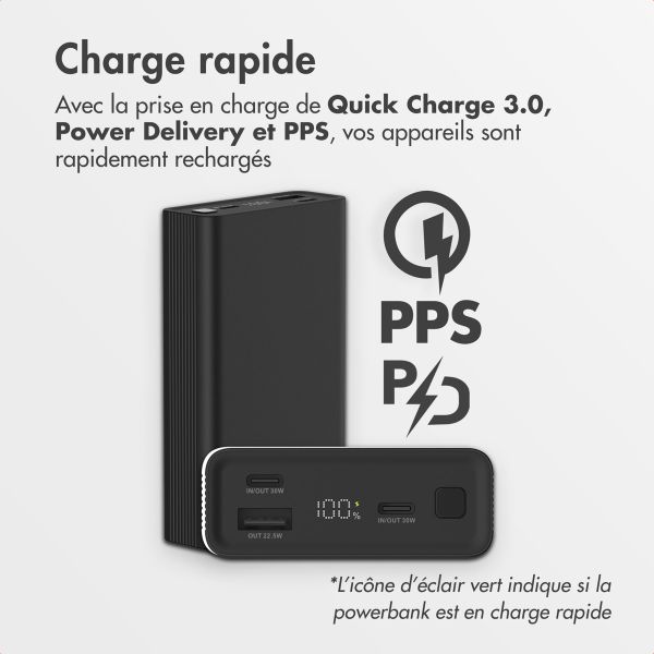 imoshion Ultra Series Aluminium | Batterie externe 20.000 mAh - Charge rapide jusqu'à 33 watts - Noir