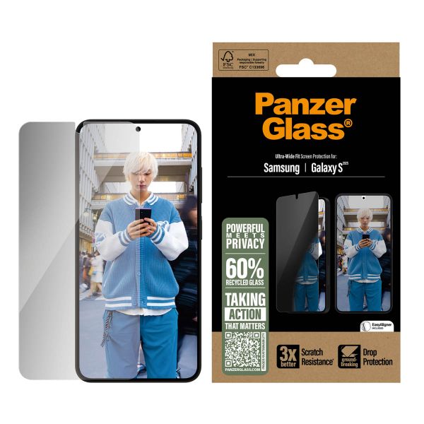 PanzerGlass ﻿Protection d'écran Privacy Ultra-Wide Fit Anti-bactérienne avec applicateur Samsung Galaxy S25