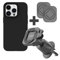 Accezz EasyLock Support de téléphone de voiture - Avec coque Apple iPhone 15 Pro - Grille de ventilation - Rotation à 360 degrés - Noir