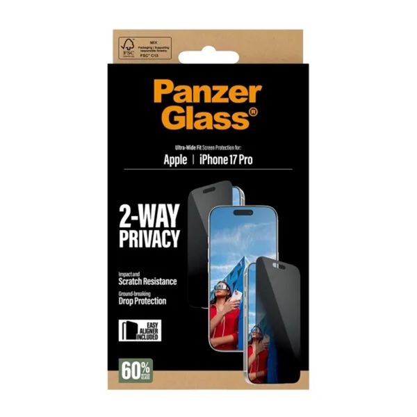 PanzerGlass Protection d'écran Privacy Ultra-Wide Fit Anti-bactérienne avec applicateur Apple iPhone 17 Pro