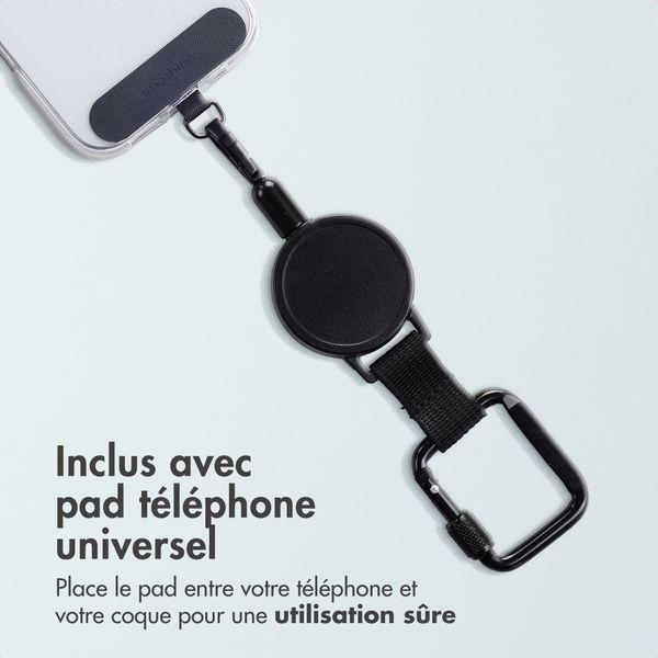 imoshion Câble rétractable avec mousqueton et pad pour téléphone - Noir