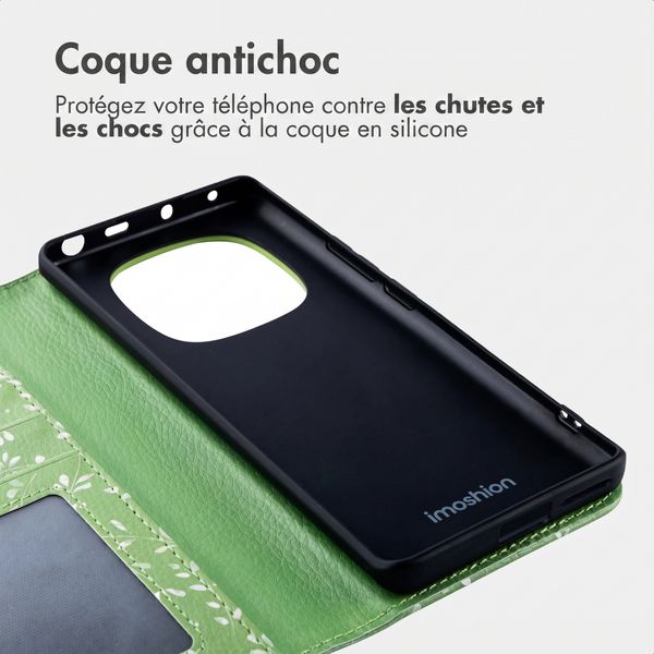 imoshion Étui de télephone portefeuille Design Xiaomi Redmi Note 14 Pro (4G) - Green Flowers