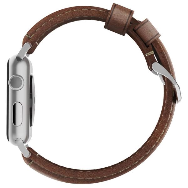 Nomad Bracelet traditionnel en cuir Apple Watch Series 1 t/m 11 / SE / Ultra (44/45/46/49 mm) - Brown / Silver