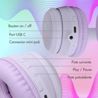 imoshion Casque sans fil pour enfants LED Light - Limiteur de décibels - Avec câble AUX - Lavender Lilac