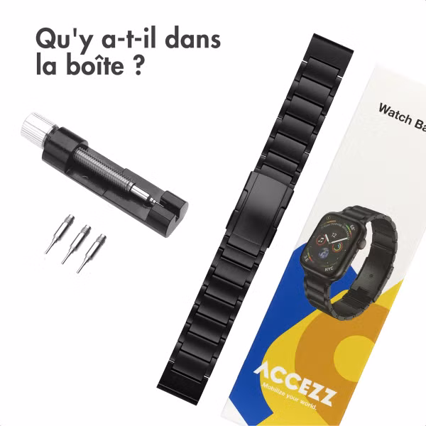 Accezz Bracelet en acier Titane mat  - Connexion Garmin 22 mm - Noir