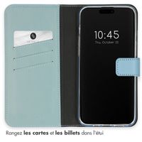 Selencia Étui de téléphone portefeuille en cuir véritable iPhone 15 Pro Max - Air Blue