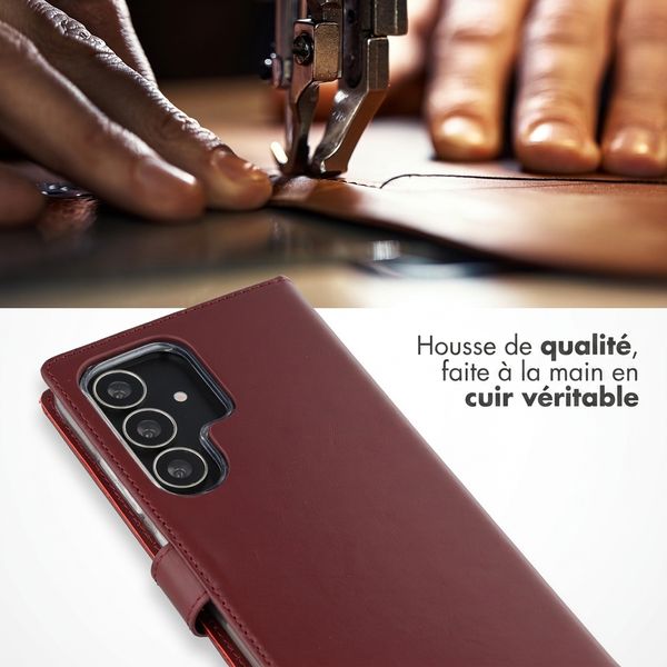Selencia Étui portefeuille en cuir véritable Samsung Galaxy S25 Ultra - Burgundy