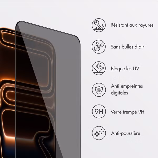 Accezz Protection d’écran en verre trempé avec filtre de confidentialité + Applicateur Apple iPhone 17 Pro Max