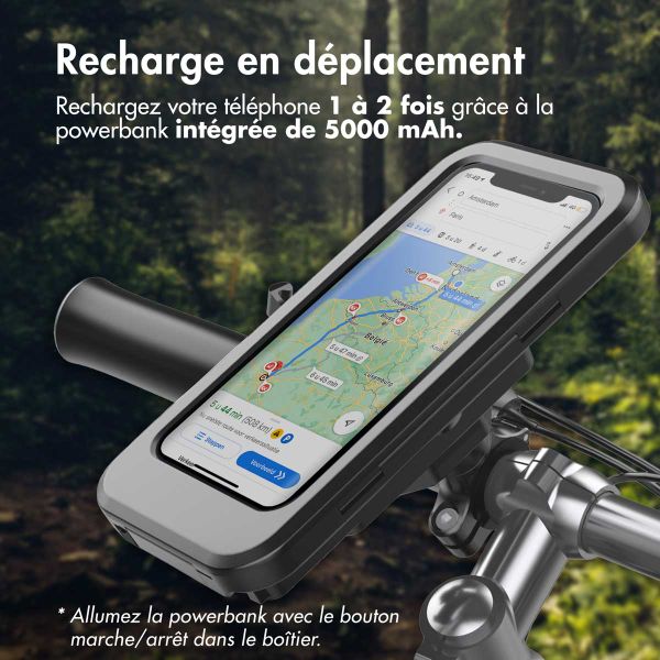 imoshion Support de téléphone pour vélo avec powerbank – résistant aux éclaboussures – 5000 mAh – Noir