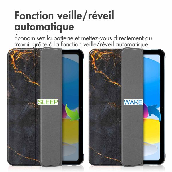 imoshion Coque tablette Design Trifold Apple iPad 11 (2025) 11 pouces A16 / iPad 10 (2022) 10.9 pouces - Black Marble